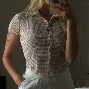 Women's Cream Checkered Top